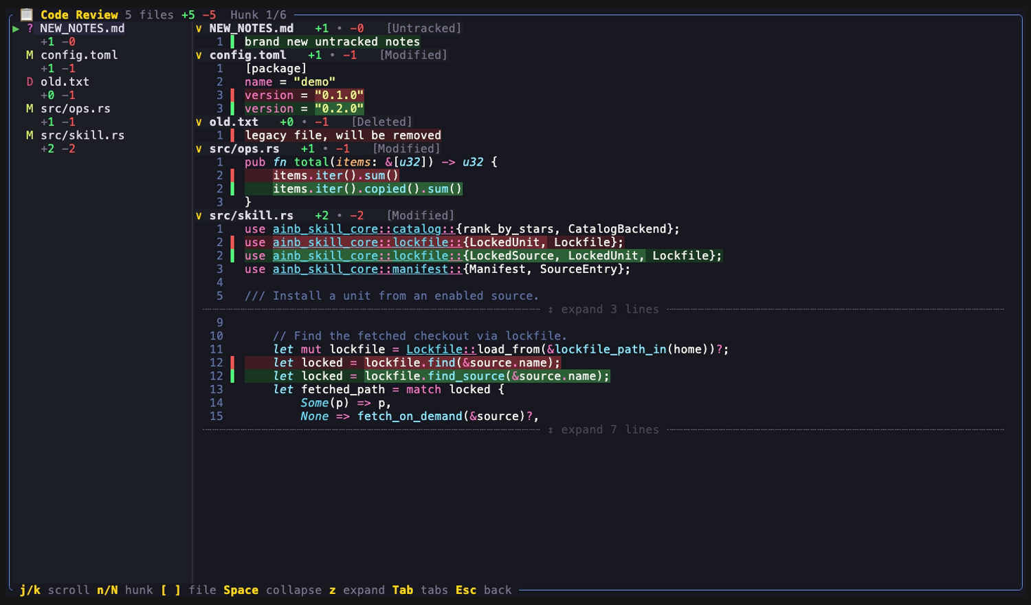 Code Review surface rendered