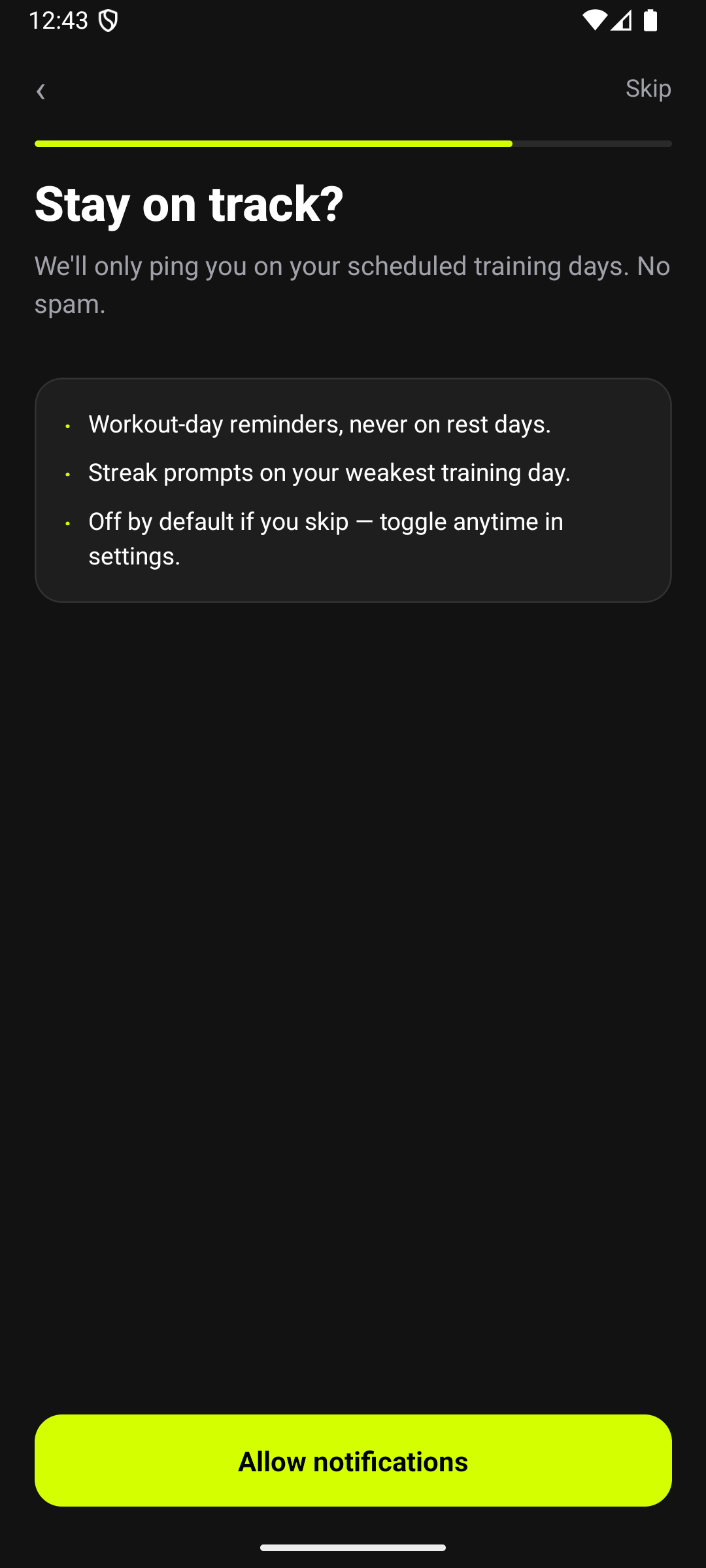 Allow notifications screen after PAR-Q skip