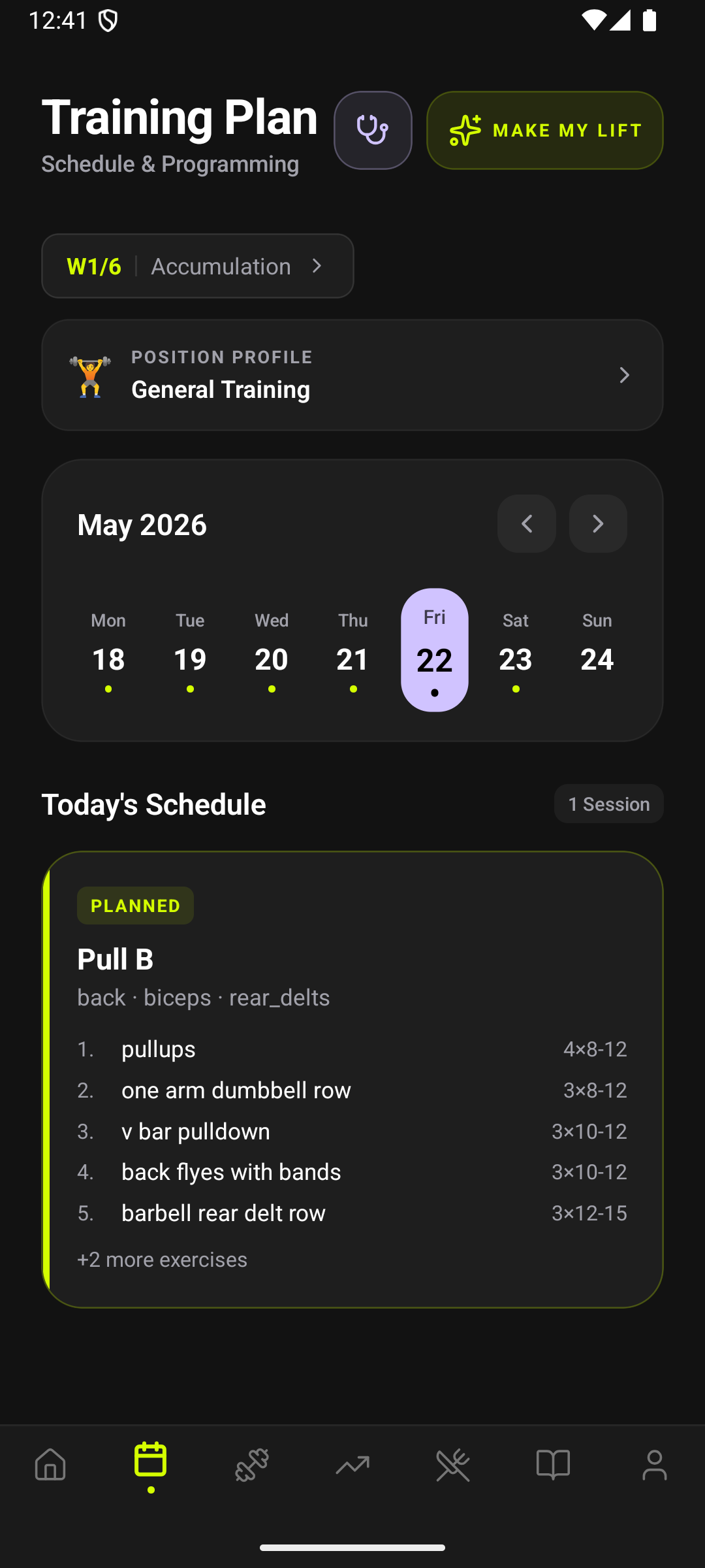 Plan tab Training Plan
